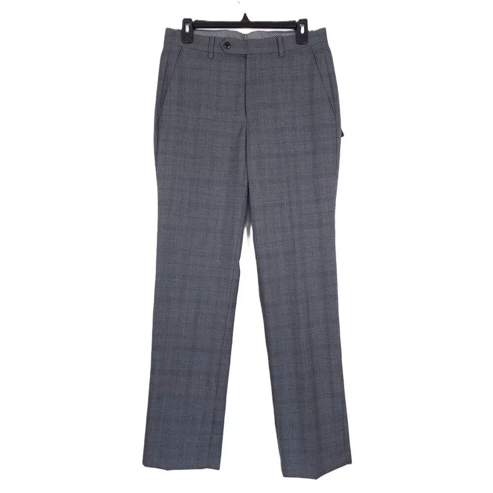 Michael Kors Mens Classic Fit 2 Piece Suit 36R 31x32 Grey Blue Plaid Wool NWT